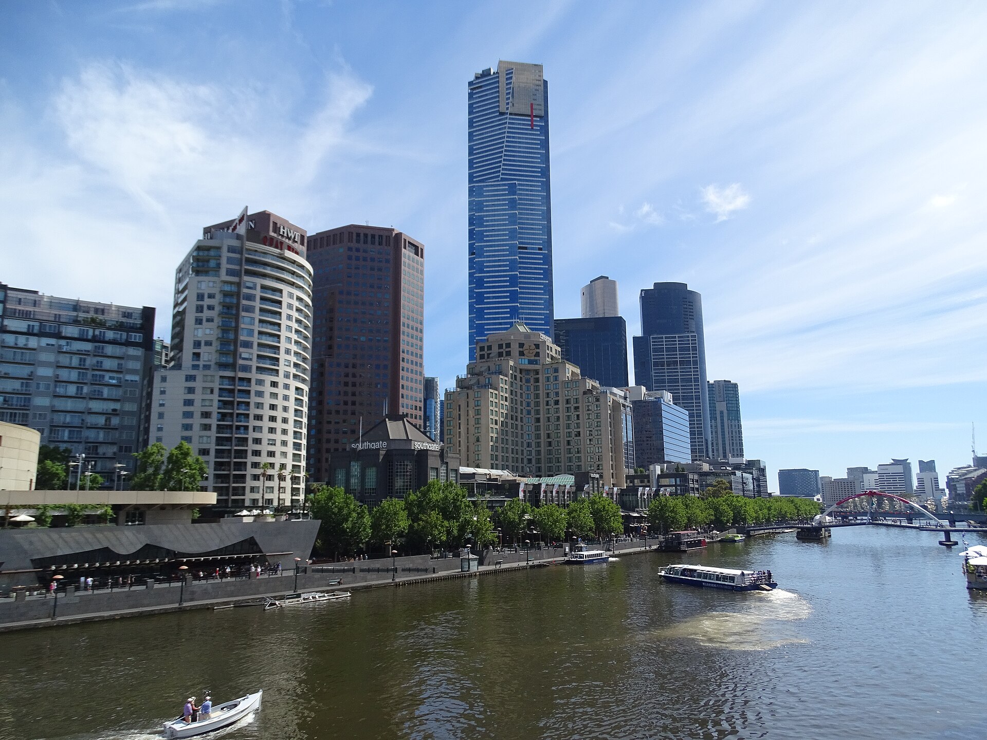 The Melbourne skyline and Southbank seen across the Yarra River